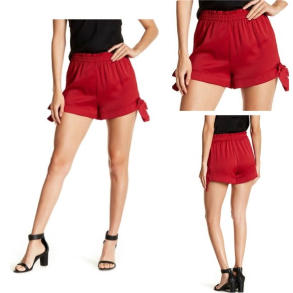 Like New Romeo & Juliet Couture Bow Accent Silky Feel Shorts, Chili Pepper - Picture 1 of 7
